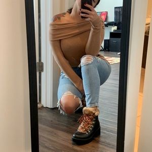 American Eagle Faux Fur Leather Combat Boots